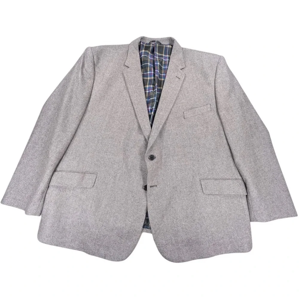 US Polo Assn Herringbone Tweed Blazer Mens 56R Gray Plaid Lined Sport Coat